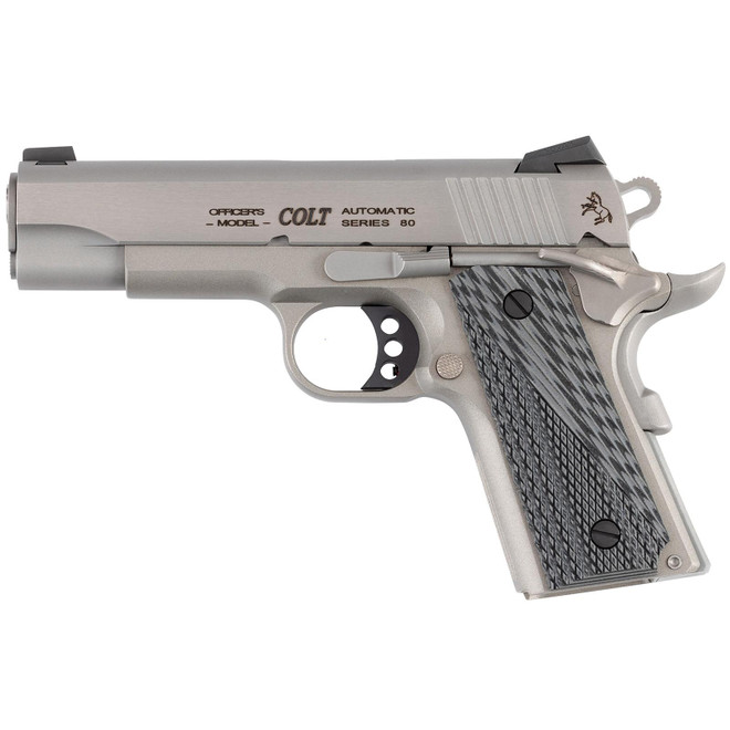 Colt Mfg O9840XE Officer Lightweight 45 ACP 7+1 4.25" Stainless Steel Barrel, Stainless Cerakote Stainless Steel Serrated Slide, Stainless Cerakote Aluminum Frame w/Beavertail, Black/Gray G10 Grip