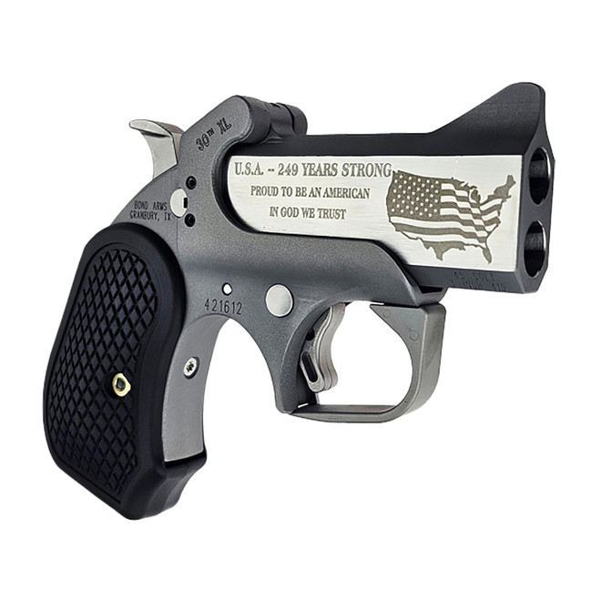 Bond Arms BA30THXL-45LC/410 30th XL 45 Colt (Long Colt)/410 Gauge 2 Shot 3" Engraved Matte Stainless Steel Barrel, Rough Matte Stainless Steel Frame, Black B6 Resin Grips