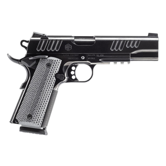 Alpha Foxtrot AA01X1END-PDBK10-GGC AF1911 Enhanced Full Size 9mm Luger 10+1 5" Black QPQ Stainless Steel Serrated Slide, Black QPQ Stainless Steel Frame w/Beavertail Checkered Polymer Grip