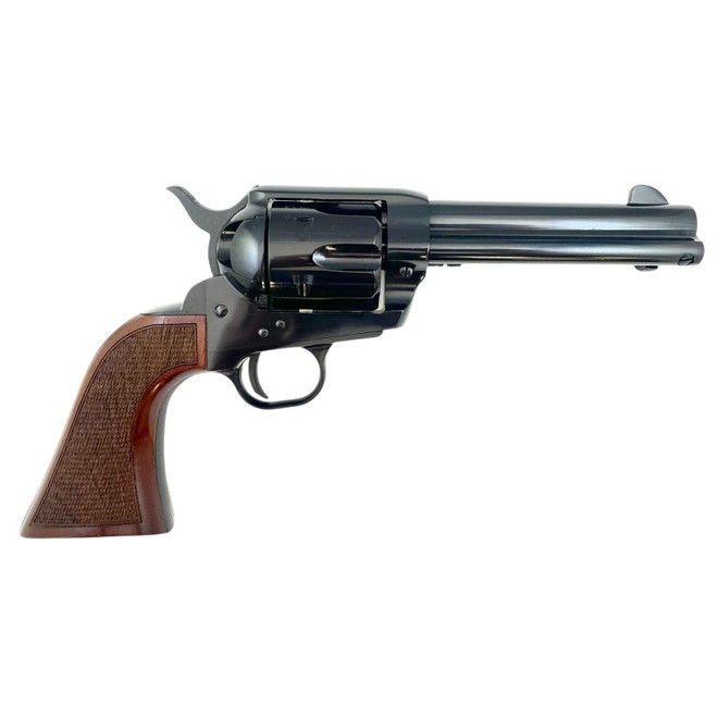 Taylors & Company 200107 1873 Pietta 9mm Luger 6 Shot 4.75" Blued Round Barrel, Blued Cylinder & Steel Frame, Walnut Checkered Army Style Grip, Manual Safety, Exposed Hammer