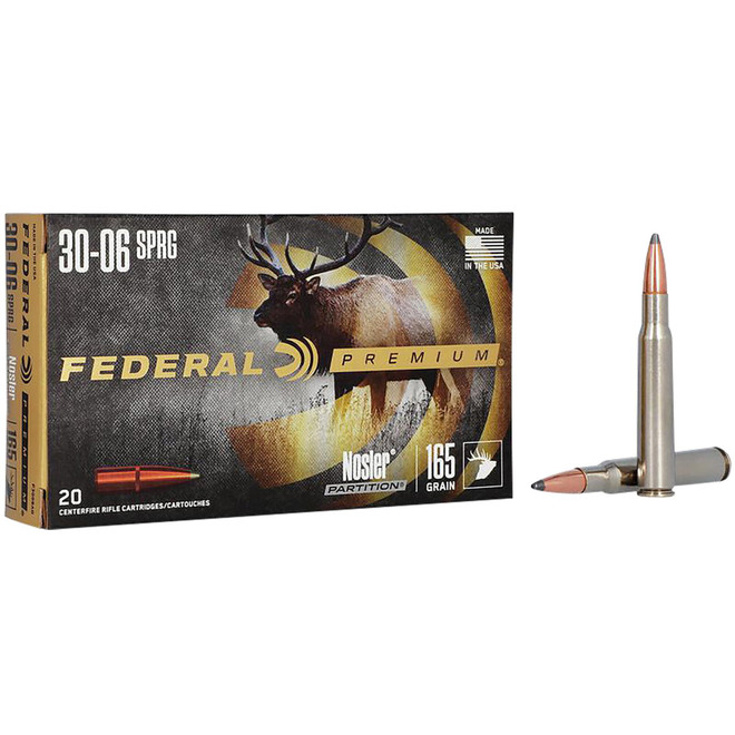 Federal P3006AD Premium 30-06Springfield 165gr Nosler Partition 20 Per Box/10 Case