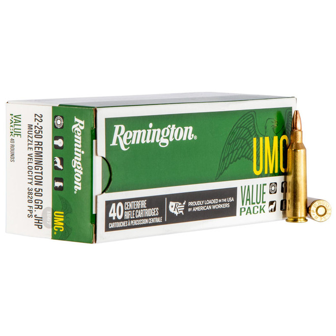 Remington Ammunition 23783 UMC Value Pack 22-250Rem 50gr Jacketed Hollow Point 40 Per Box/10 Case