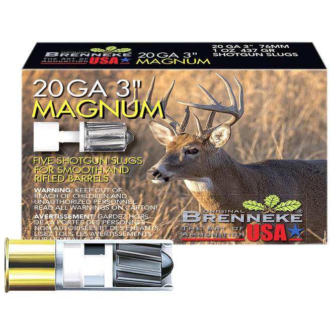 Brenneke SL203M Magnum 20Gauge 3" 1oz Slug Shot 5 Per Box/50 Case