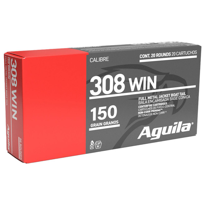 Aguila 1E308110 308Win 150gr Full Metal Jacket Boat Tail 20 Per Box/25 Case