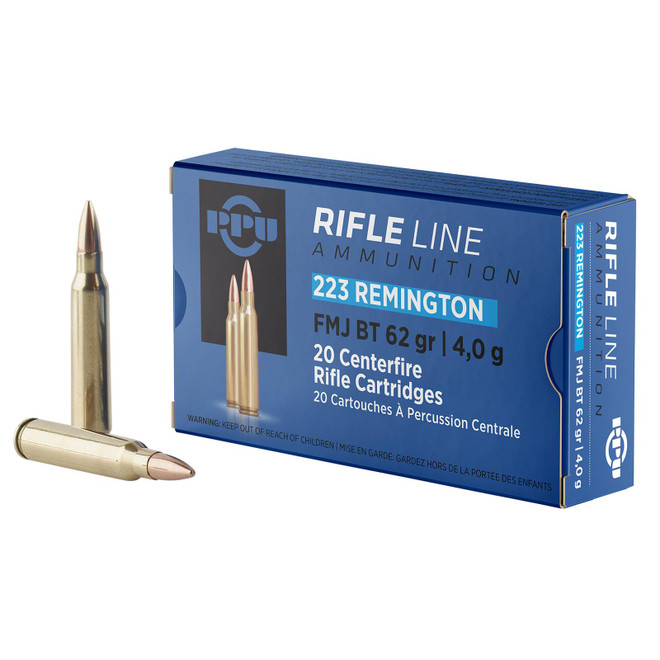 PPU PP223F2 Standard Rifle 223Rem 62gr Full Metal Jacket Boat Tail 20 Per Box/50 Case