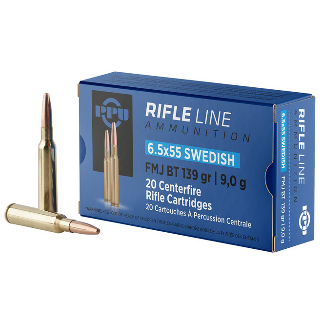 PPU PP6SWF Metric Rifle 6.5x55Swedish 139gr Full Metal Jacket Boat Tail 20 Per Box/10 Case