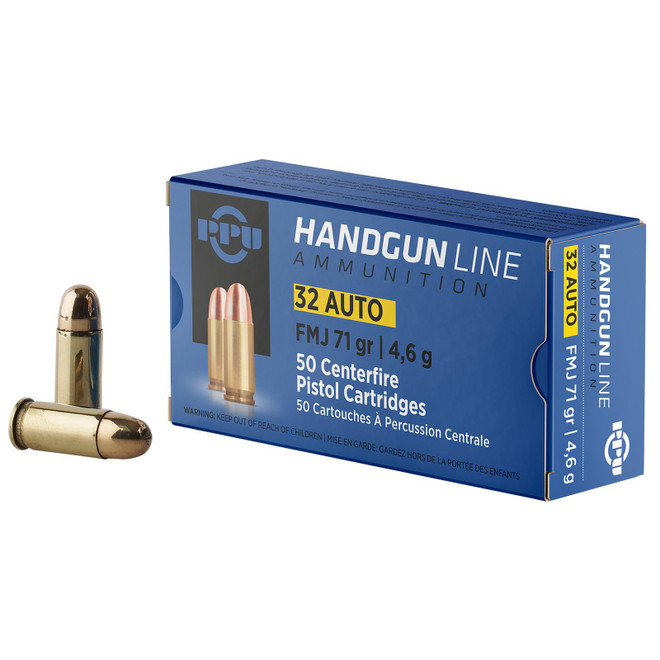 PPU PPH32AF Handgun 32ACP 71gr Full Metal Jacket 50 Per Box/20 Case