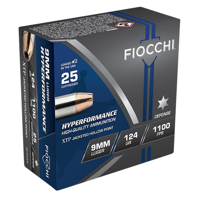 Fiocchi 9XTPC25 Hyperformance 9mmLuger 124gr Hornady XTP Hollow Point 25 Per Box/20 Case