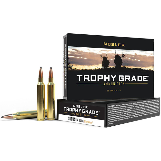 Nosler 60064 Trophy Grade 300RUM 165gr Nosler Spitzer Partition 20 Per Box/10 Case