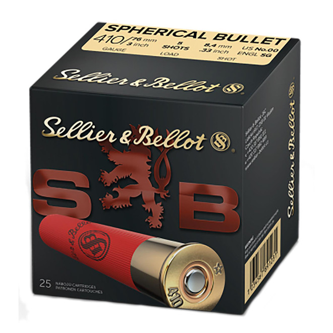 Sellier & Bellot SB410B Hunting 410Gauge 3" 5Pellets 5/8oz Spherical 00Buck Shot 25 Box/20 Case