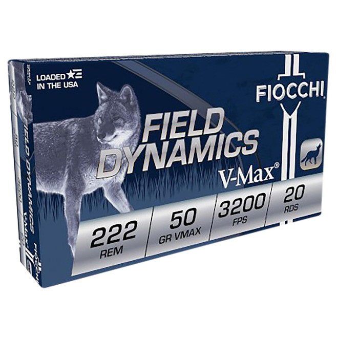 Fiocchi 222HVA Field Dynamics 222Rem 50gr Hornady V Max 20 Per Box/10 Case