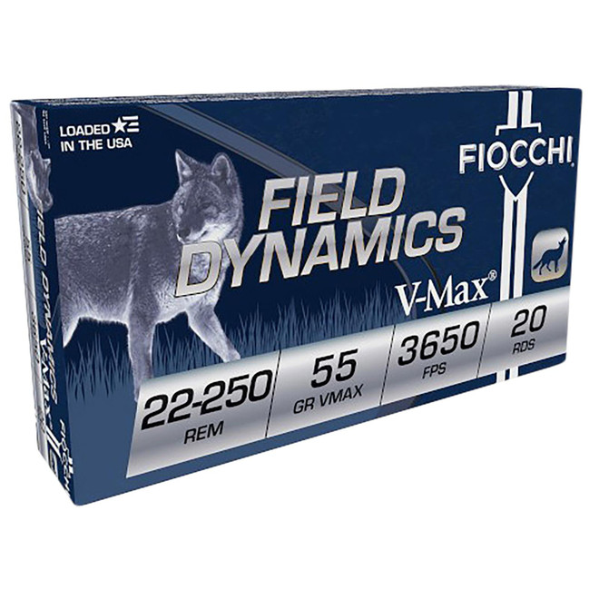 Fiocchi 22250HVD Field Dynamics 22-250Rem 55gr Hornady V Max 20 Per Box/10 Case
