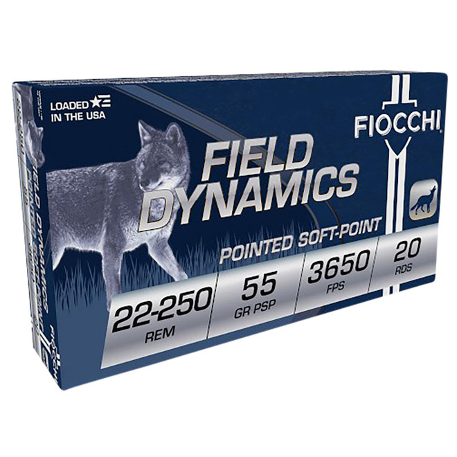 Fiocchi 22250B Field Dynamics 22-250Rem 55gr Pointed Soft Point 20 Per Box/10 Case