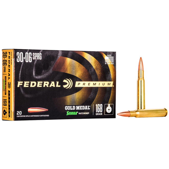 Federal GM3006M Premium Gold Medal 30-06Springfield 168gr Sierra MatchKing BTHP 20 Per Box/10 Case