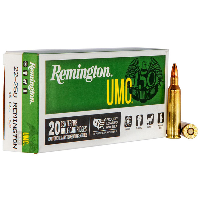Remington Ammunition 23750 UMC 22-250Rem 45gr Jacketed Hollow Point 20 Per Box/10 Case