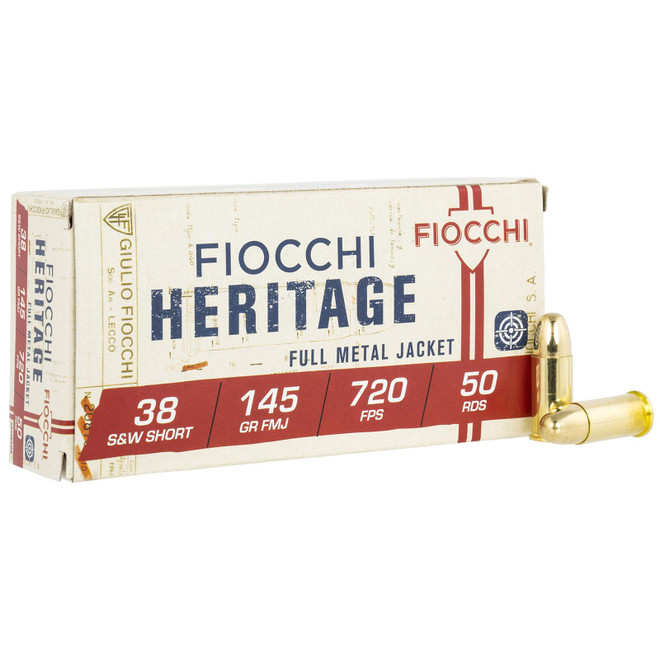 Fiocchi 38SWSHA Heritage 38S&WShort 145gr Full Metal Jacket 50 Per Box/20 Case