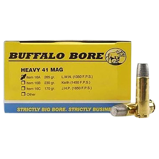 Buffalo Bore Ammunition 16A20 Heavy Strictly Business 41Rem Mag 265gr Hard Cast Lead 20 Per Box/12 Case