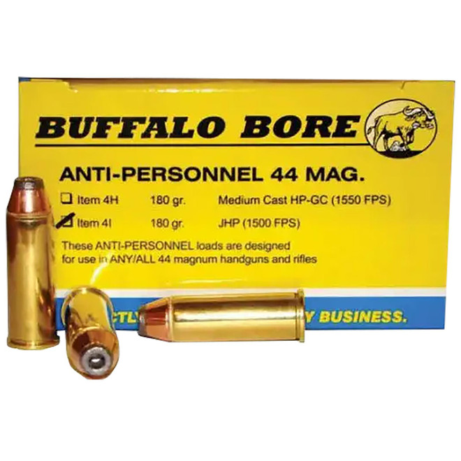 Buffalo Bore Ammunition 4I20 Anti-Personnel Strictly Business 44Rem Mag 180gr Jacketed Hollow Point 20 Per Box/12 Case