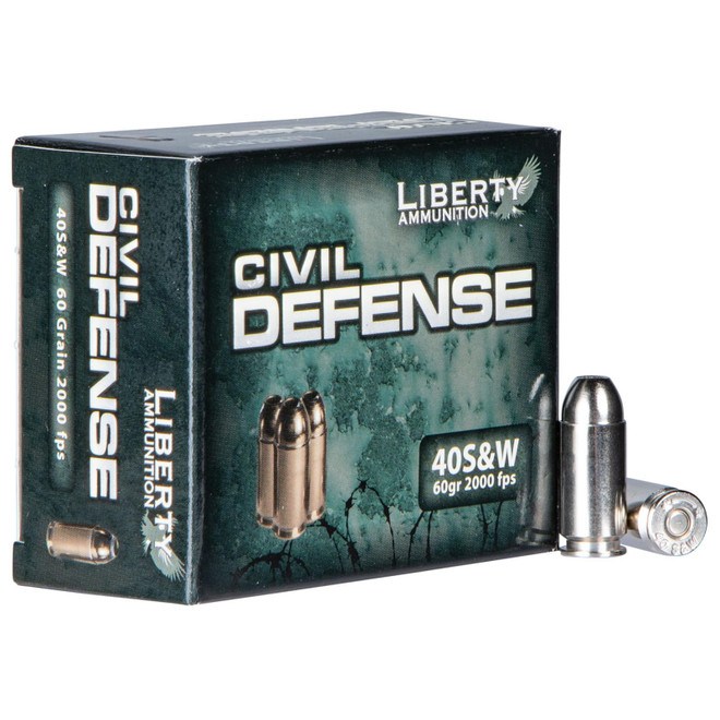 Liberty Ammunition LACD40012 Civil Defense 40S&W 60gr Lead Free Fragmenting Hollow Point 20 Per Box/50 Case