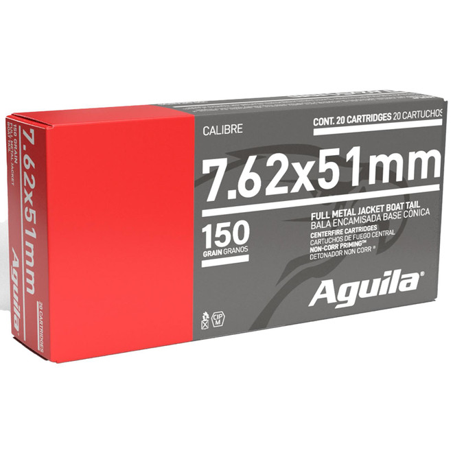 Aguila 1E762110 7.62x51mm NATO 150gr Full Metal Jacket Boat Tail 20 Per Box/25 Case