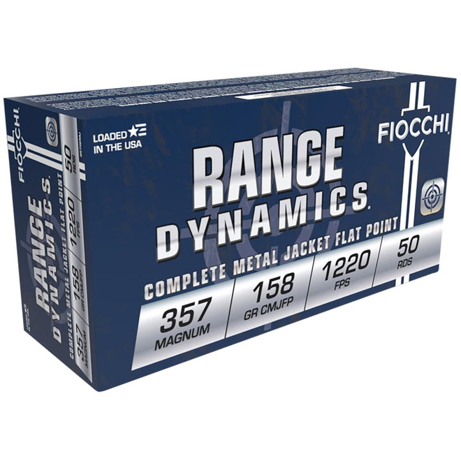 Fiocchi 357GCMJ Range Dynamics 357Mag 158gr Copper Metal Jacket Flat Point 50 Per Box/20 Case