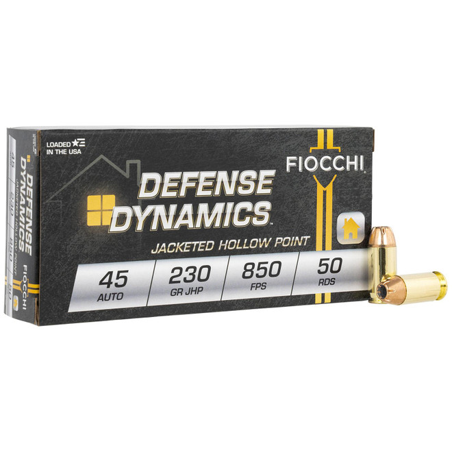 Fiocchi 45T500 Defense Dynamics 45ACP 230gr Jacketed Hollow Point 50 Per Box/10 Case