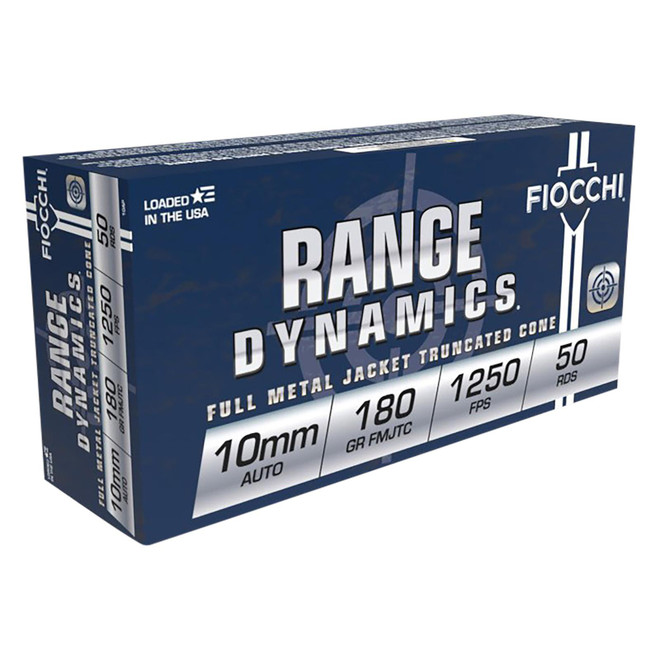 Fiocchi 10AP Range Dynamics 10mmAuto 180gr Full Metal Jacket Truncated Cone 50 Per Box/10 Case