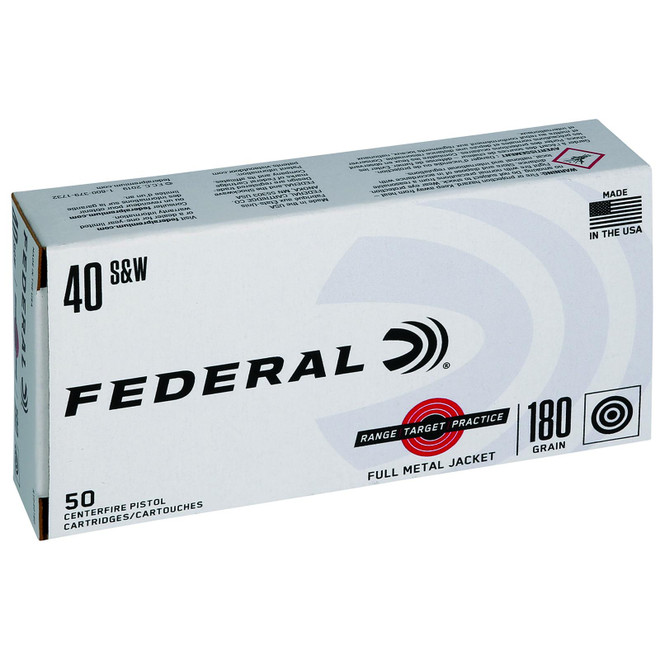 Federal RTP40180 Range & Target 40S&W 180gr Full Metal Jacket 50 Per Box/20 Case