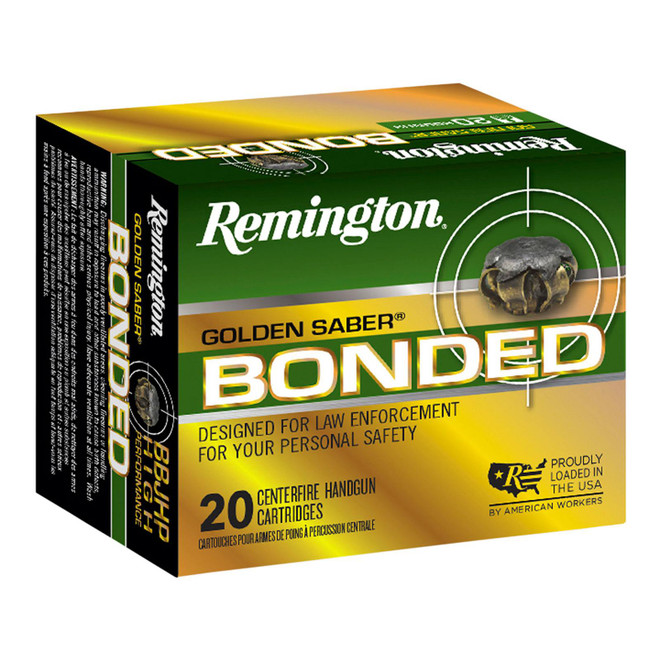 Remington Ammunition 29341 Golden Saber Bonded 9mmLuger+P 124gr Bonded Brass Jacketed Hollow Point 20 Per Box/25 Case