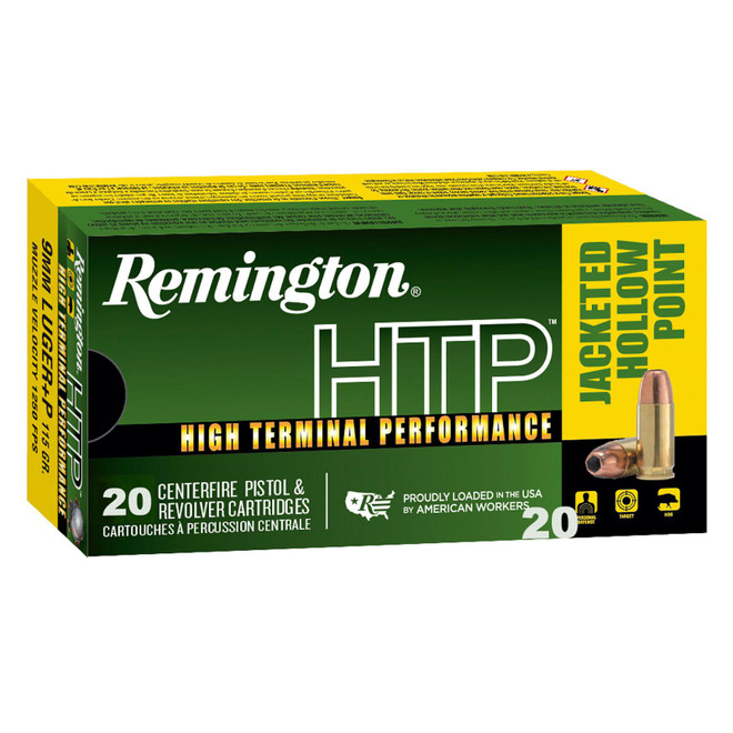 Remington Ammunition 28293 HTP 9mmLuger+P 115gr Jacketed Hollow Point 20 Per Box/25 Case