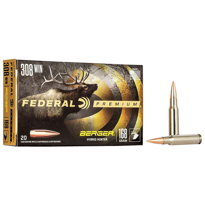 Federal P308BCH1 Premium 308Win 168gr Berger Hybrid Hunter 20 Per Box/10 Case