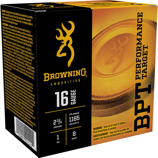 Browning Ammo B193611628 BPT Performance Target 16Gauge 2.75" 1oz 8Shot 25 Per Box/10 Case