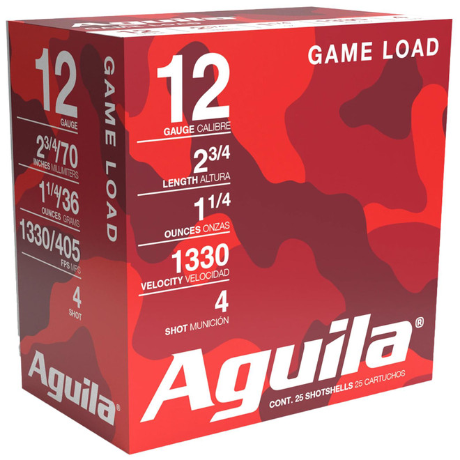 Aguila 1CHB1204 Game Load 12Gauge 2.75" 1 1/4oz 4Shot 25 Per Box/10 Case