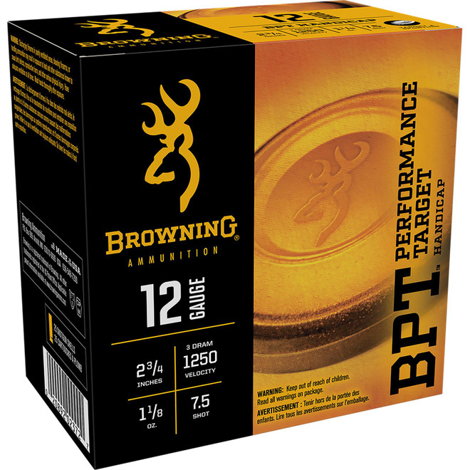 Browning Ammo B193641227 BPT Performance Target Handicap 12Gauge 2.75" 1 1/8oz 7.5Shot 25 Per Box/10 Case