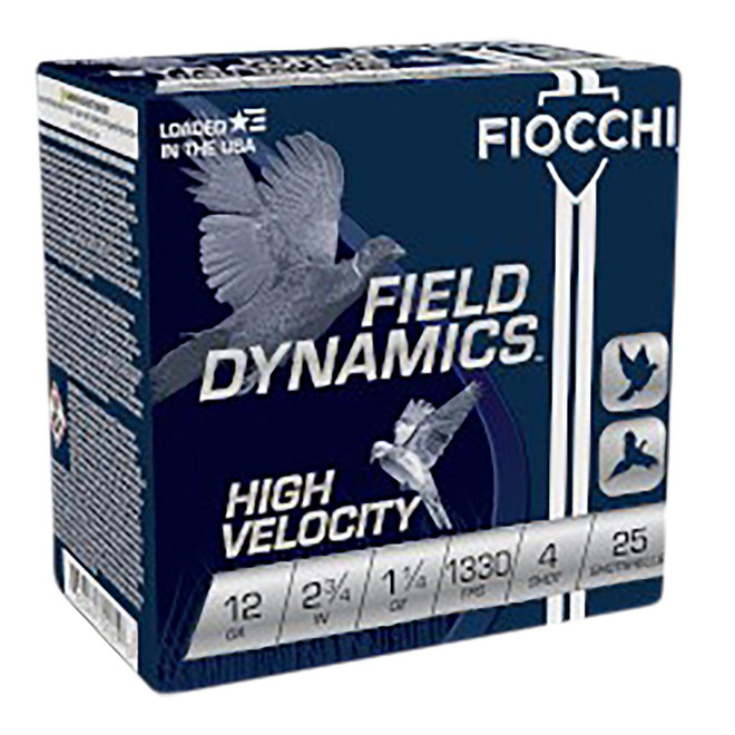 Fiocchi 12HV4 Field Dynamics High Velocity 12Gauge 2.75" 1 1/4oz 4Shot 25 Per Box/10 Case
