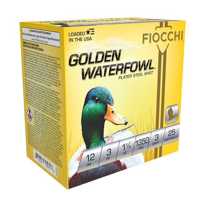 Fiocchi 123SGW3 Golden Waterfowl 12Gauge 3" 1 1/4oz 3Shot 25 Per Box/10 Case