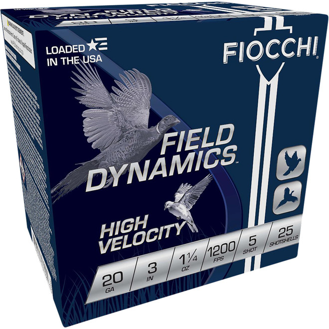 Fiocchi 203HV5 Field Dynamics High Velocity 20Gauge 3" 1 1/4oz 5Shot 25 Per Box/10 Case