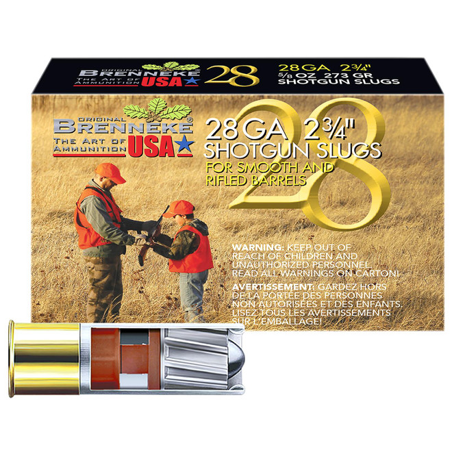 Brenneke SL282BR Brenneke 28 28Gauge 2.75" 5/8oz Slug Shot 5 Per Box/50 Case