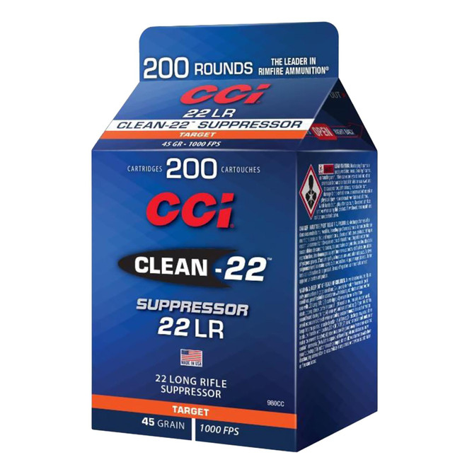 CCI 980CC Clean-22 Suppressor 22 LR 45 gr Lead Round Nose 200 Per Box/ 10 Case