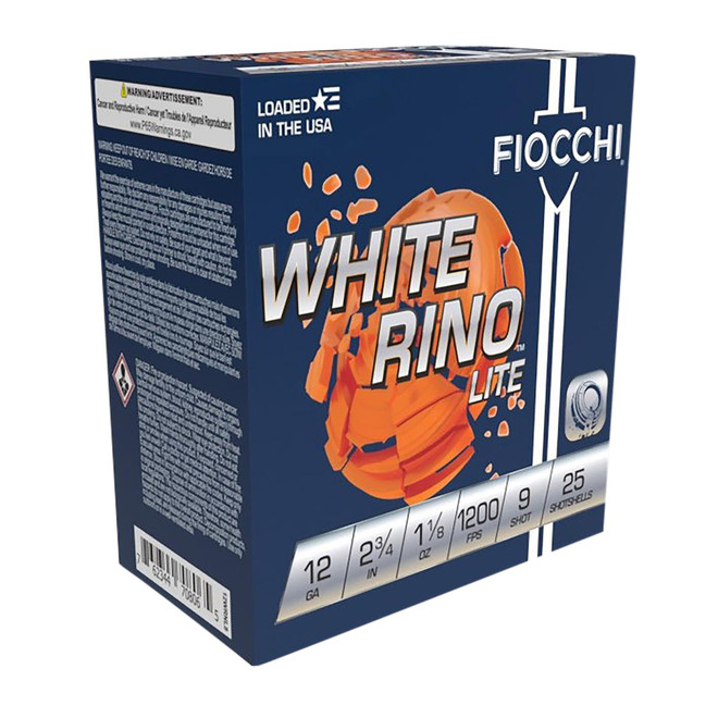 Fiocchi 12WRNL9 Exacta Target White Rino Lite 12Gauge 2.75" 1 1/8oz 9Shot 25 Per Box/10 Case