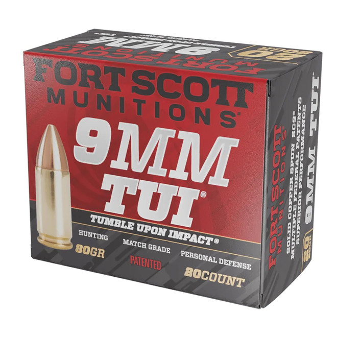 Fort Scott Munitions 9MM080SCV Tumble Upon Impact (TUI) 9mmLuger 80gr Solid Copper Spun 20 Per Box/25 Case