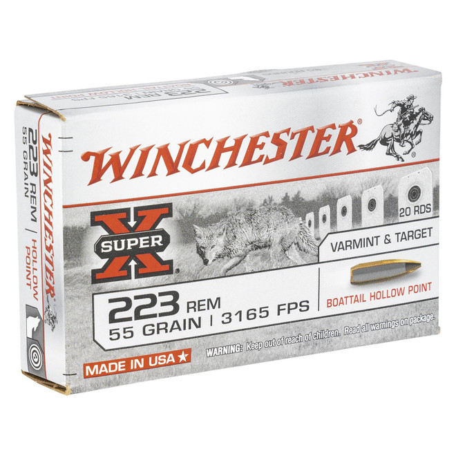 Winchester Ammo W223HP55 Super X 223Rem 55gr Boat Tail Hollow Point 20 Per Box/25 Case