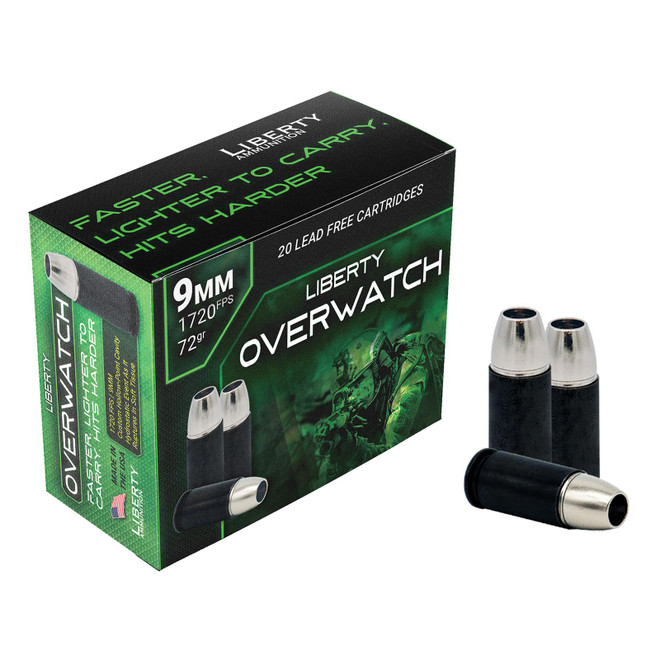 Liberty Ammunition LAOW9MM721700 OverWatch 9mmLuger 72gr Open Cavity Design 20 Per Box/50 Case
