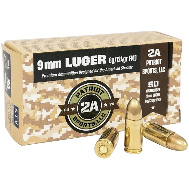 PATRIOT SPORTS LLC P9MM124F 9mmLuger 124gr Full Metal Jacket 50 Per Box/20 Case