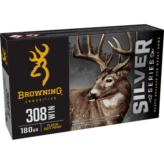 Browning Ammo B192603081 Silver 308Win 180gr Plated Soft Point 20 Per Box/10 Case