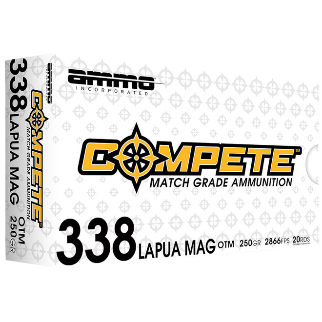 Ammo Inc 338LM250BTHPA20 Compete 338LapuaMag 250gr Open Tip Match 20 Per Box/10 Case
