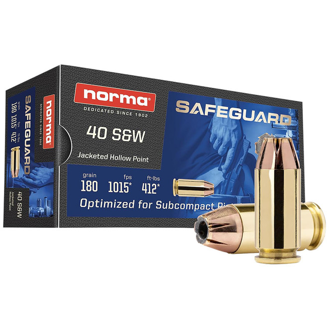 Norma Ammunition 801407727 Safeguard 40S&W 180gr Jacketed Hollow Point 50 Per Box/20 Case