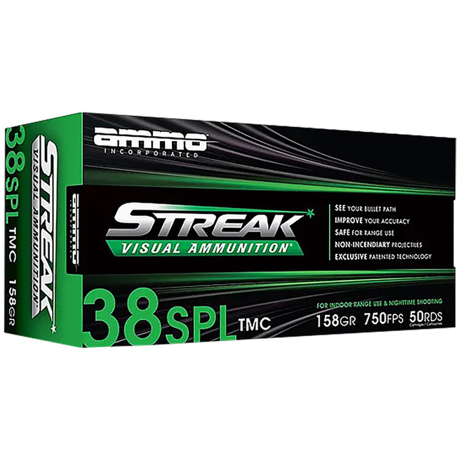Ammo Inc 38158TMCSTRKGRN50 Streak Visual (GREEN) 38Special 158gr Total Metal Case 50 Per Box/20 Case