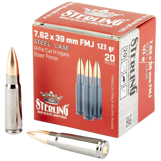 Sterling 8698779971205 Centerfire Rifle 7.62X39 123gr Full Metal Jacket 20 Per Box/50 Case