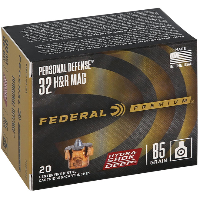 Federal P32HRHSD1 Hydra-Shok Deep 32H&RMag 85gr Jacketed Hollow Point 20 Per Box/10 Case